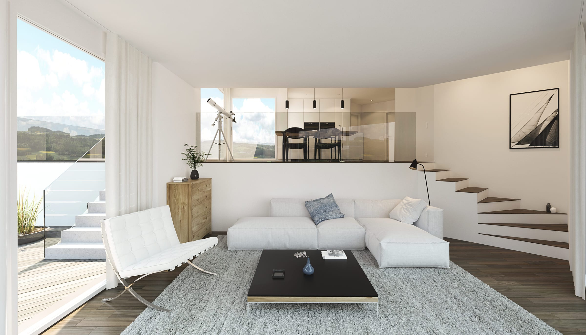 Attika Wohnzimmer & Kamin